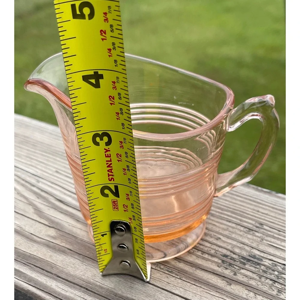 Pink Depression Glass Creamer Banded 1920s-1930s Vintage Collectible 4.5